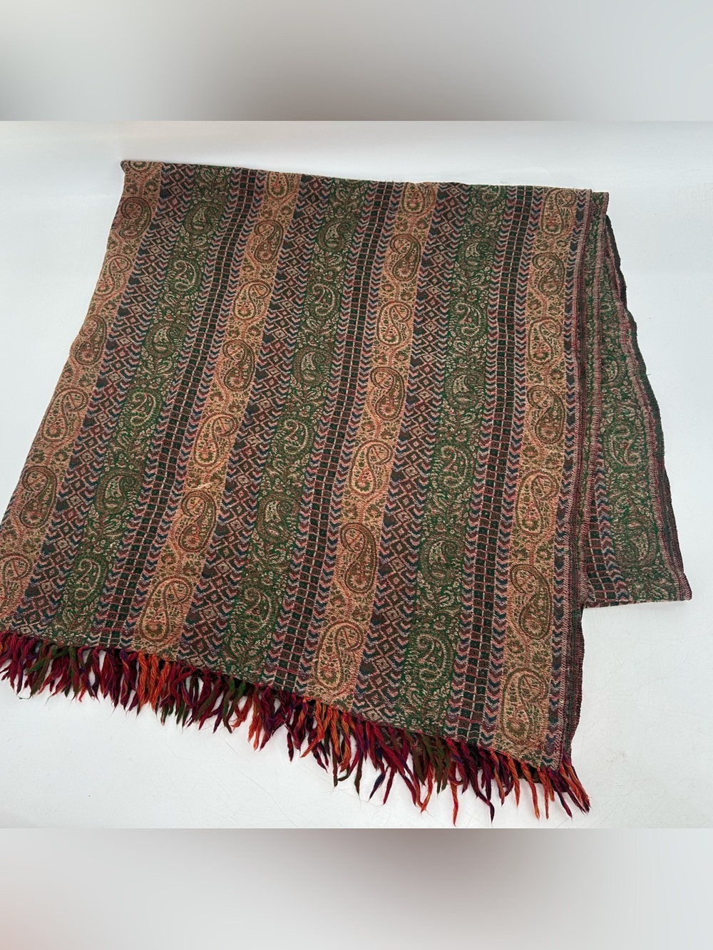 Camden Pure Australian Merino Wool Paisley Fringe Shawl Scarf Wrap Multicolor